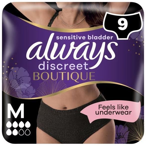 Always Discreet Boutique Pants Plus - Medium - Black - Case Saver - 2 Packs  of 9
