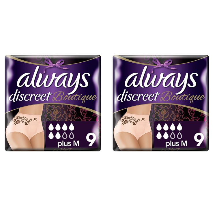 Always Discreet Boutique Pants Plus - Medium - Case Saver - 2 Packs of 9